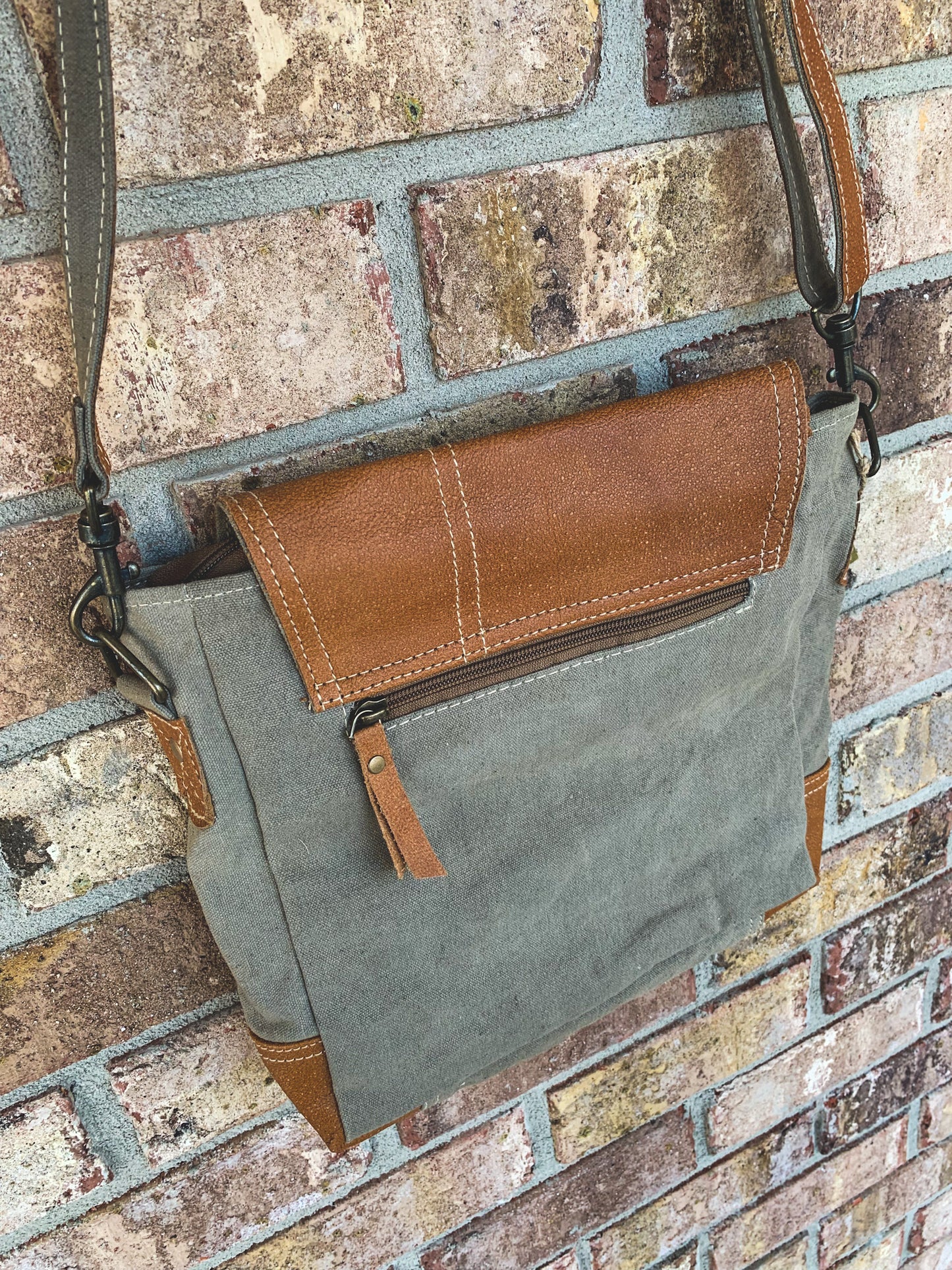 Plain Shoulder Bag With Leather Flap